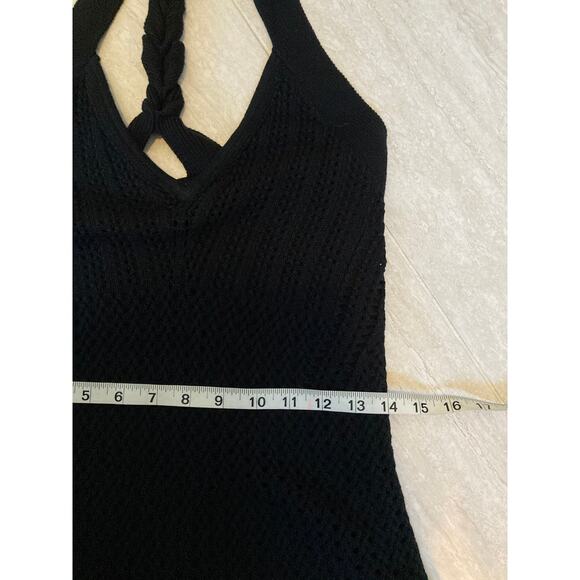 Express Maxi Tank Dress Small Crochet Open Knit Racerback Beach Boho Black Y2K - Picture 9 of 14